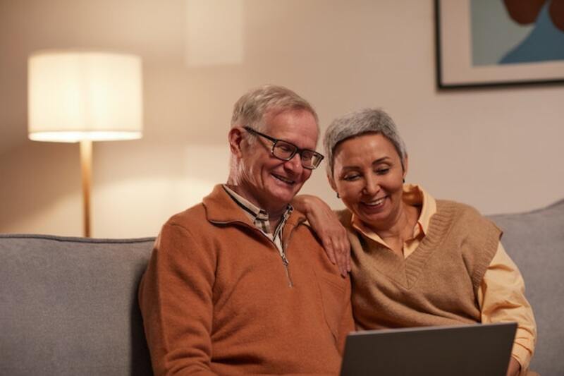 pareja abuelos mirando un ordenador